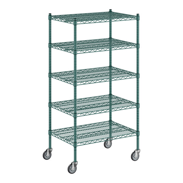 A Regency green wire shelving starter kit with 5 shelves.