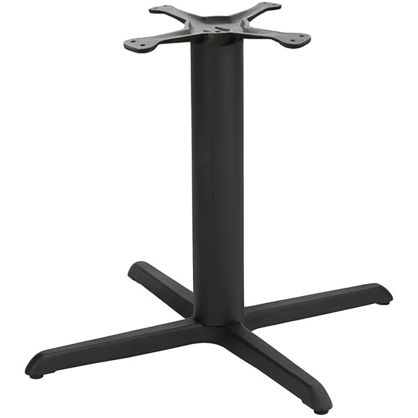 An American Tables & Seating black metal table base with four legs.