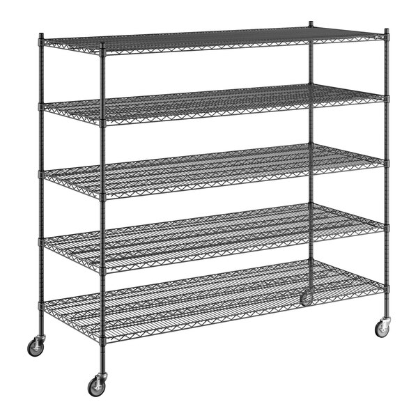 A black Regency wire shelving unit with five shelves.