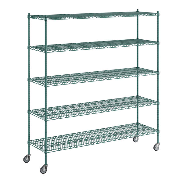 Regency 21" x 72" x 80" NSF Green Epoxy Mobile Wire Shelving Starter