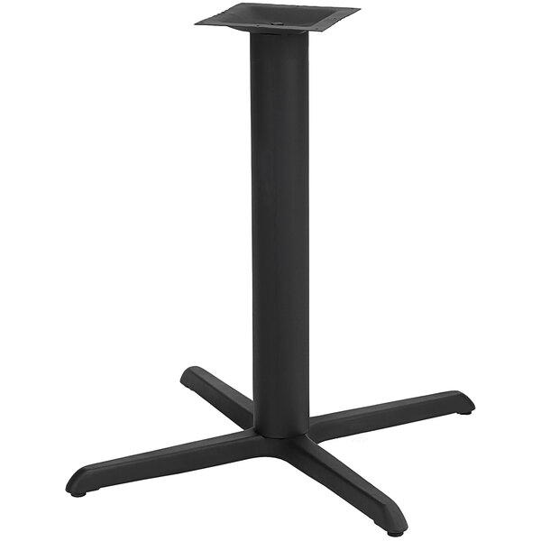 A black American Tables & Seating bar height table base with a square top.