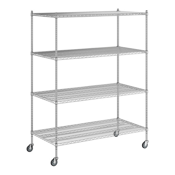 A wireframe Regency shelving unit with wheels.