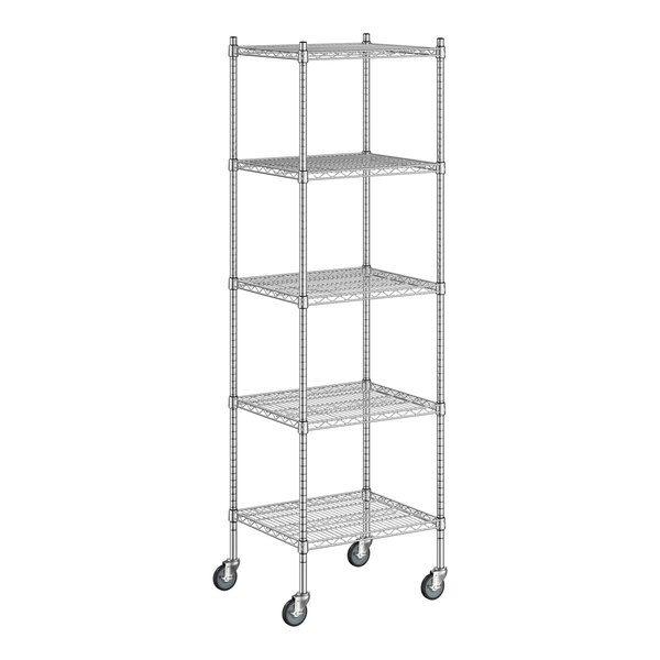 A white wireframe of a Regency Chrome Wire Shelving unit with four shelves.