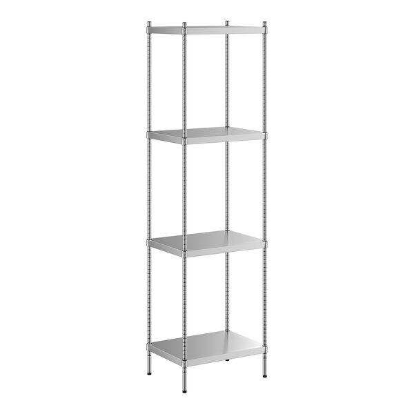 A Regency stainless steel shelving unit with four shelves.