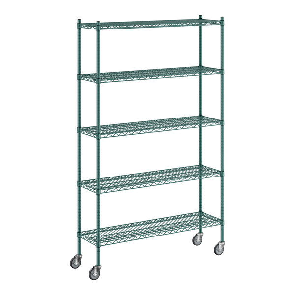 Regency 14" x 48" x 80" NSF Green Epoxy Mobile Wire Shelving Starter