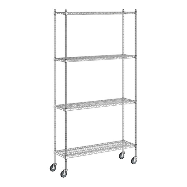 Regency 14" x 48" x 92" NSF Chrome Mobile Wire Shelving Starter Kit with 4 Shelves