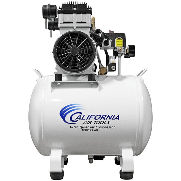 A white California Air Tools air compressor with a black fan on top.