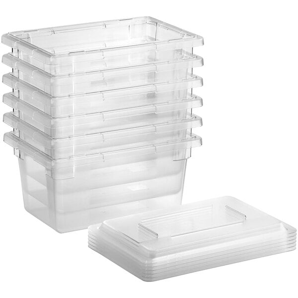 Vigor 26 x 18 x 9 Clear Polycarbonate Food Storage Box with Lid - 6/Pack