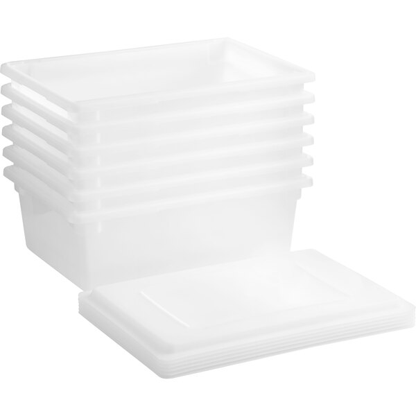 Vigor 26 x 18 x 9 White Polyethylene Food Storage Box with Lid - 6/Pack