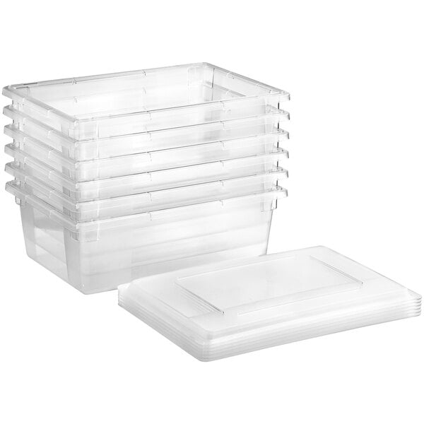 Vigor 26 x 18 x 9 Clear Polycarbonate Food Storage Box with Lid - 6/Pack