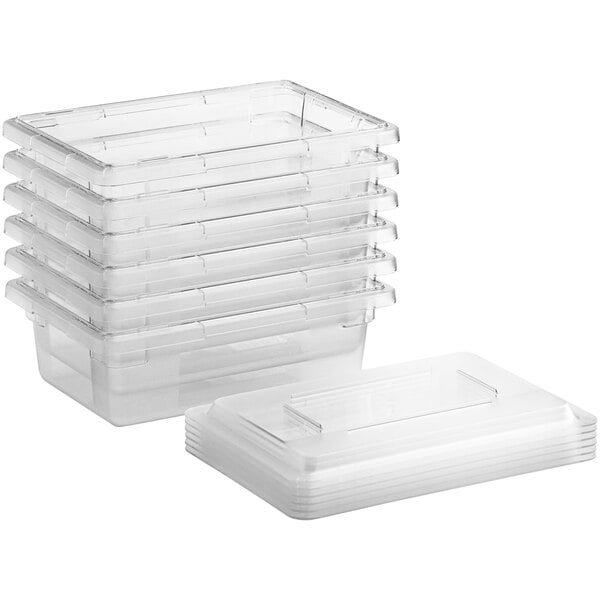 Vigor 18 x 12 x 6 Clear Polycarbonate Food Storage Box with Lid - 6/Pack