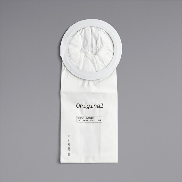 A white Clarke vacuum dust bag with a circle around the hole.