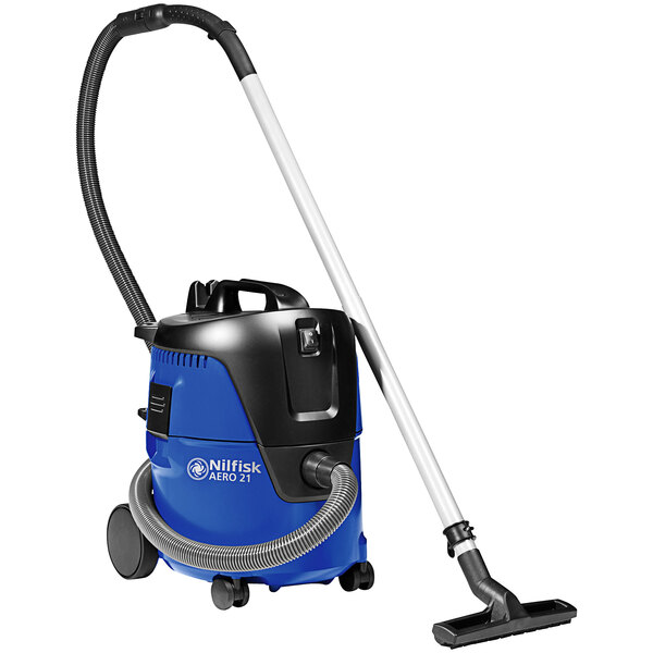 A blue and black Nilfisk AERO 21-01 PC wet/dry vacuum cleaner.