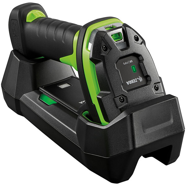 A Zebra black and green rechargeable standard cradle for a 3678 series scanner.