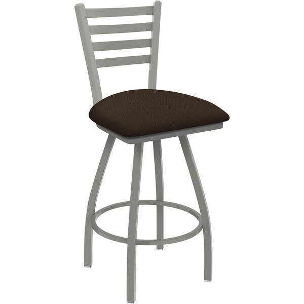 A Holland Bar Stool ladderback swivel bar stool with a Rein Coffee cushion.