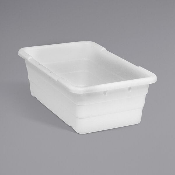 A white Quantum cross stack tub with built-in handle grips and bottom grooves.