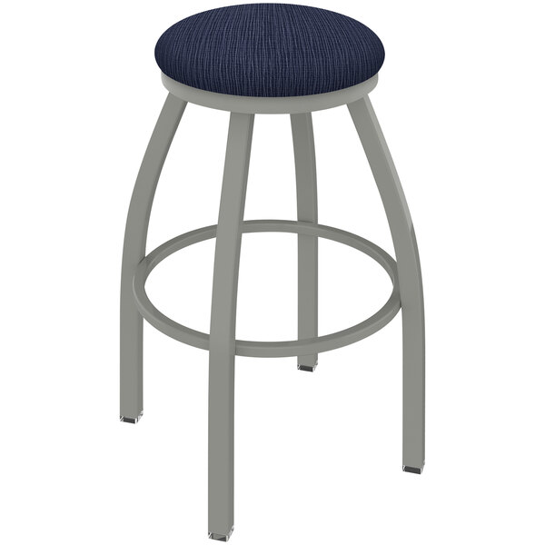 A grey Holland Bar Stool with a blue and white anchor seat.