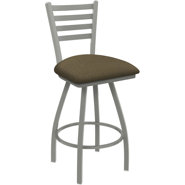 A Holland Bar Stool Jackie ladderback swivel counter stool with a graph cork padded seat.