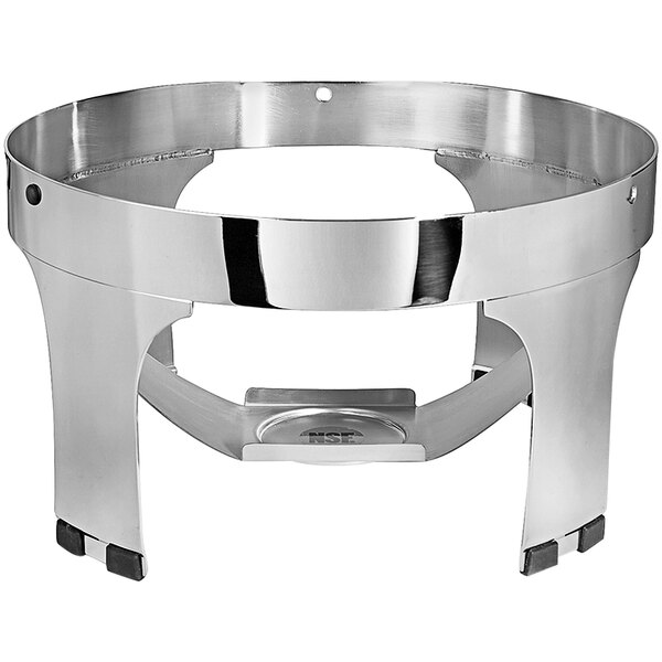 A stainless steel Spring USA chafer stand with black legs.