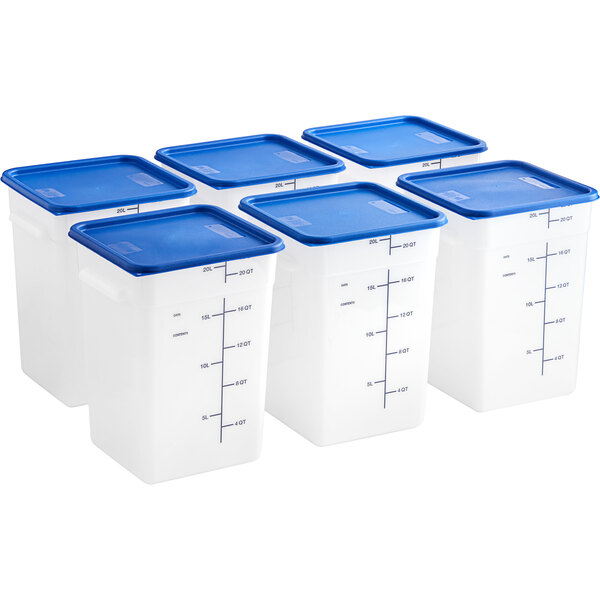 Vigor 22 Qt. White Square Polyethylene Food Storage Container and Blue