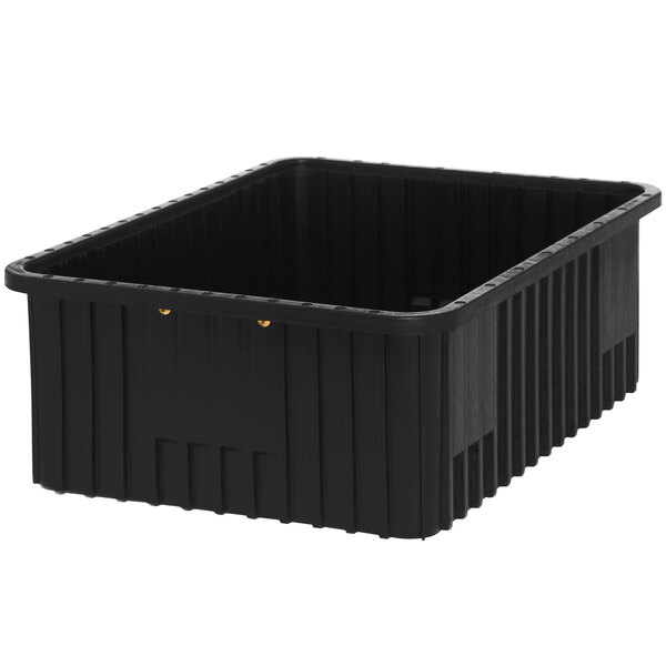 A black plastic Quantum dividable grid container.