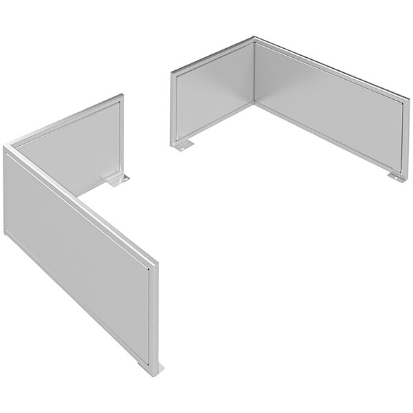 A white rectangular metal structure with a metal frame and dividers.