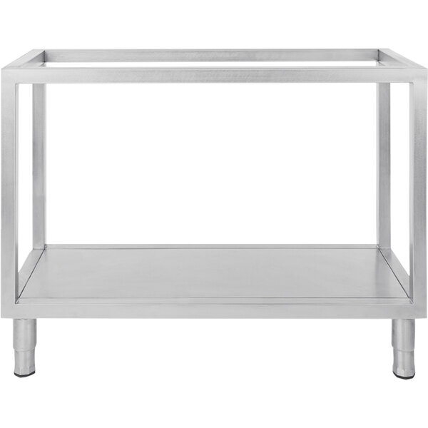 A stainless steel Mibrasa S60 grill stand with legs and a shelf.