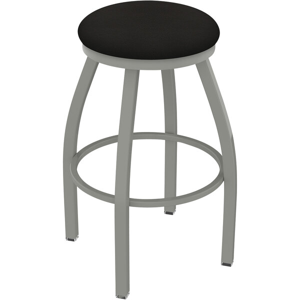 A Holland Bar Stool with a black seat and anodized nickel base.