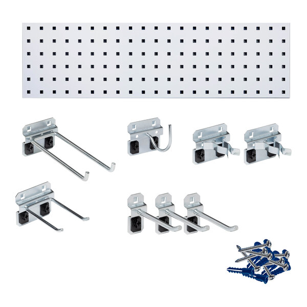 Triton Products LocBoard 9" x 31 1/2" White Steel Garden Storage Pegboard Kit with 8 Hooks
