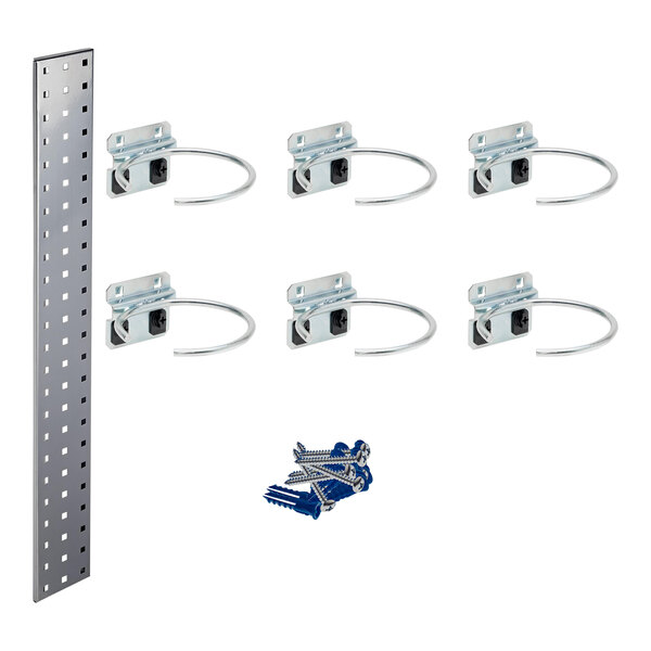 Triton Products LocBoard 4 1/2" x 36" Silver Steel Pneumatic Tool Pegboard Kit with 6 Hooks
