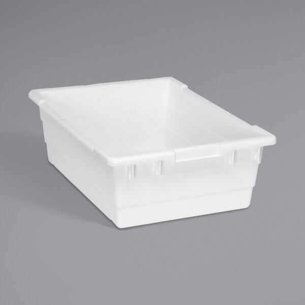A white plastic Quantum cross stack tub with built-in handle grips.