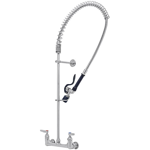 An Eversteel stainless steel wall mount pre-rinse faucet with a hose.