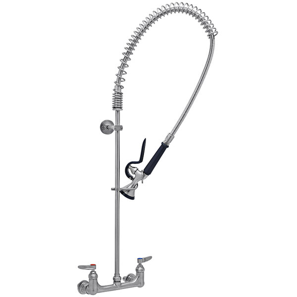 A silver Eversteel stainless steel wall mount pre-rinse faucet with a hose.