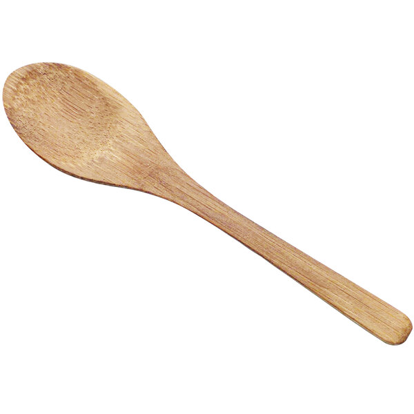 A Solia natural bamboo teaspoon with a handle.