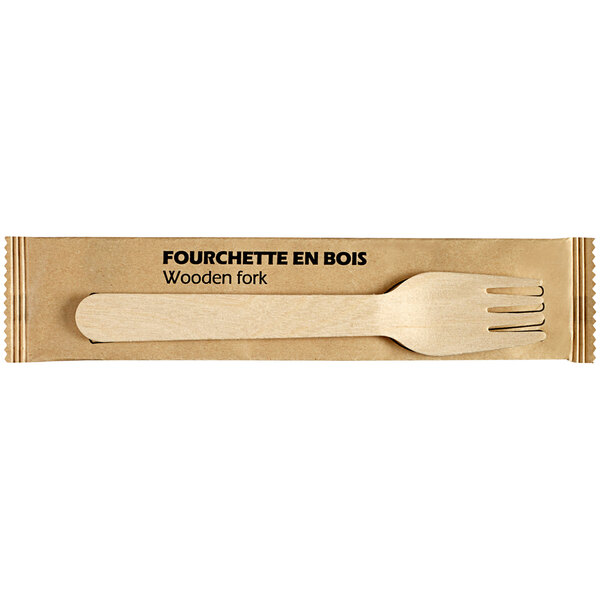 A package of Solia natural wooden forks with one on display.