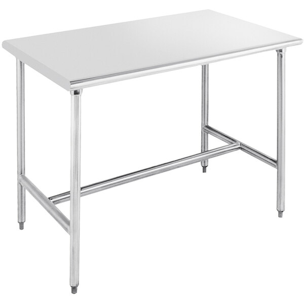 A stainless steel Advance Tabco cleanroom work table with an open base.