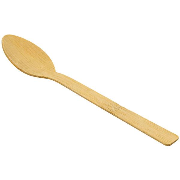 A Solia natural bamboo spoon with a handle.