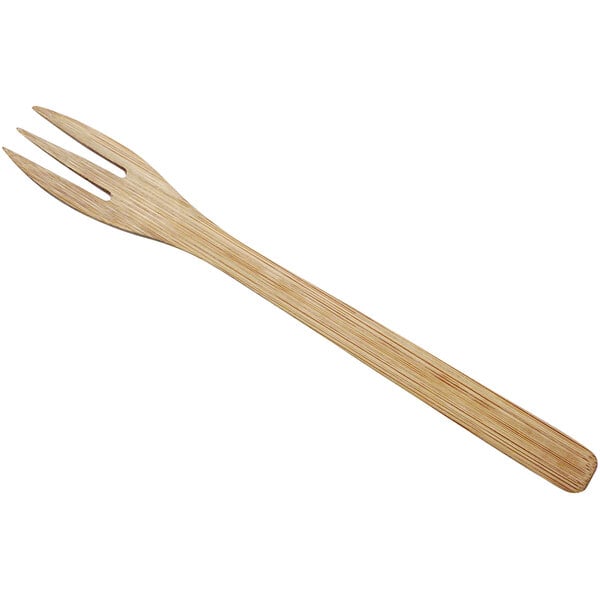 A Solia natural bamboo fork with a wooden handle.