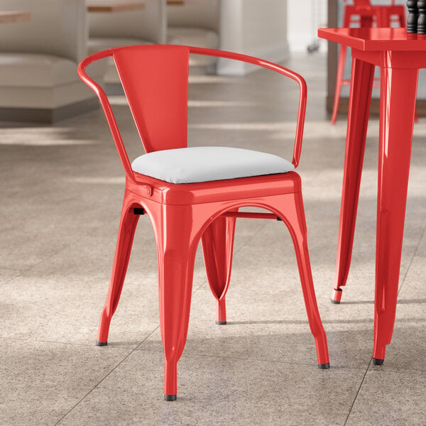 Lancaster Table & Seating Alloy Series Ruby Red Indoor Arm Chair with White Vinyl Cushion
