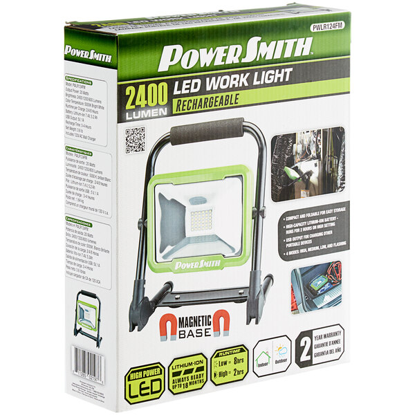 PowerSmith 2,400 Lumen Weatherproof Rechargeable LED Work Light with 4