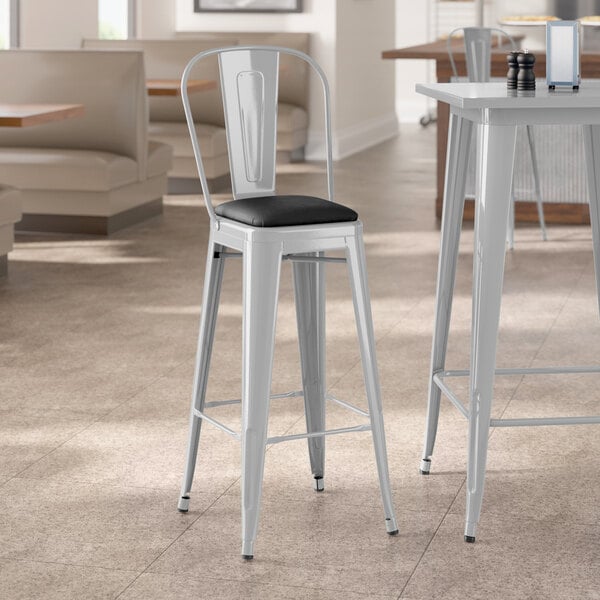 Lancaster Table & Seating Alloy Series Silver Indoor Cafe Barstool with Black Vinyl Cushion