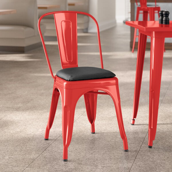 Lancaster Table & Seating Alloy Series Ruby Red Indoor Cafe Chair with Black Vinyl Cushion