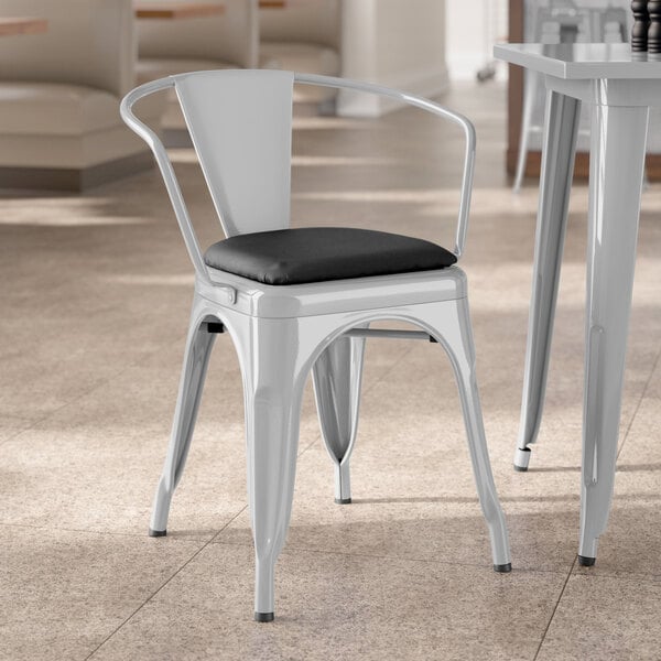 Lancaster Table & Seating Alloy Series Silver Indoor Arm Chair with Black Vinyl Cushion