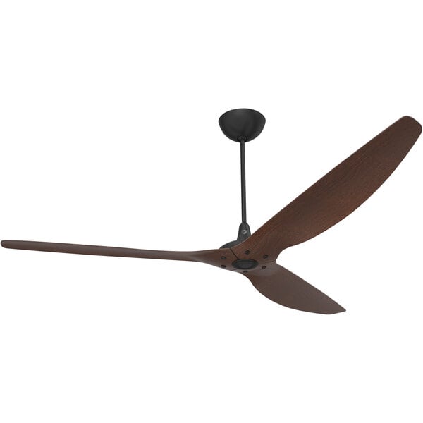 A Big Ass Fans ceiling fan with wooden blades.