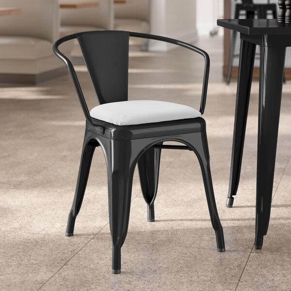 Lancaster Table & Seating Alloy Series Black Indoor Arm Chair with White Vinyl Cushion