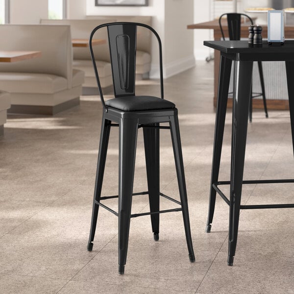 Lancaster Table & Seating Alloy Series Onyx Black Indoor Cafe Barstool with Onyx Black Vinyl Cushion