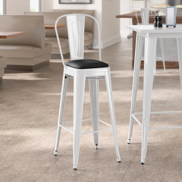 Lancaster Table & Seating Alloy Series White Indoor Cafe Barstool with Black Vinyl Cushion