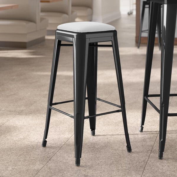 Lancaster Table & Seating Alloy Series Black Indoor Backless Barstool with White Vinyl Cushion