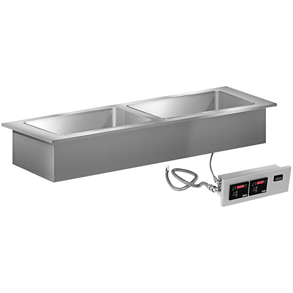 A stainless steel LTI Slimline drop-in hot food well on a counter.