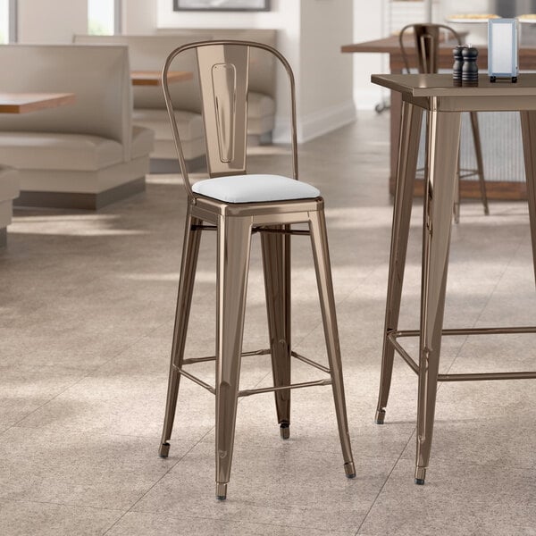 Lancaster Table & Seating Alloy Series Copper Indoor Cafe Barstool with White Vinyl Cushion